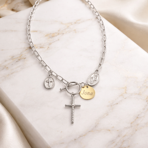 Personalized Catholic Cross Necklace – Stainless Steel Gold or Silver