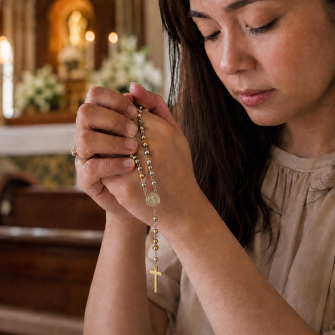 Personalized St. Benedict Stainless Steel Rosary – Gold & Two-Tone Custom Catholic Prayer Beads