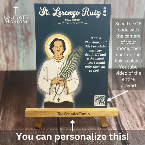 St. Lorenzo Ruiz Personalized Prayer Card with Scannable QR Code