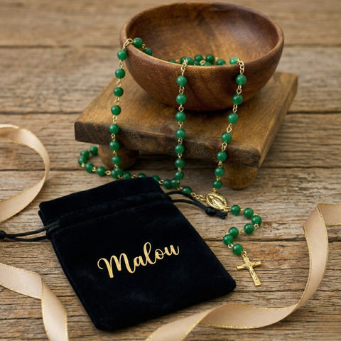 Our Lady of Guadalupe Rosary – Green Glass Beads with Stainless Steel Chain Catholic Prayer Rosary