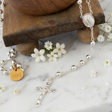 Personalized Divine Mercy & Blessed Virgin Mary Stainless Steel Rosary (Gold & Silver Catholic Gift)