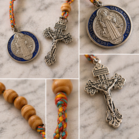 St. Benedict Handheld Cross with Medal & Beads – A Powerful Catholic Sacramental for Protection
