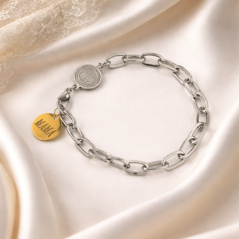 St. Benedict Stainless Steel Bracelet for Women (Gold & Silver) Catholic Protection Jewelry