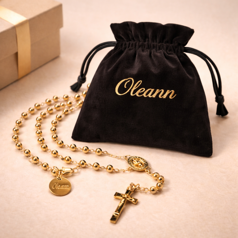 Our Lady of Guadalupe Stainless Steel Rosary in Silver & Gold with Custom Pouch