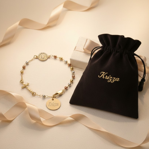 Personalized Rosary Bracelet with Guadalupe Medal – Tri-Color Stainless Steel