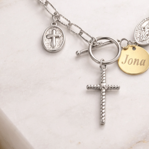 Personalized Catholic Cross Necklace – Stainless Steel Gold or Silver