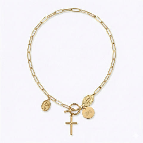 Personalized Catholic Cross Necklace – Stainless Steel Gold or Silver