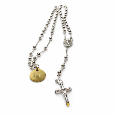 Our Lady of Guadalupe Stainless Steel Rosary in Silver & Gold with Custom Pouch