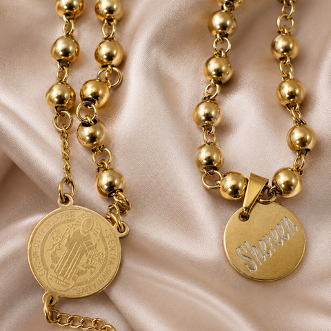Personalized St. Benedict Stainless Steel Rosary – Gold & Two-Tone Custom Catholic Prayer Beads