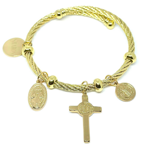 Personalized St. Benedict and Miraculous Medal Bangle
