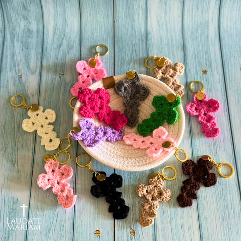 Personalized Catholic Keychain with Crochet Cross – Handmade Faith Gift for All Ages