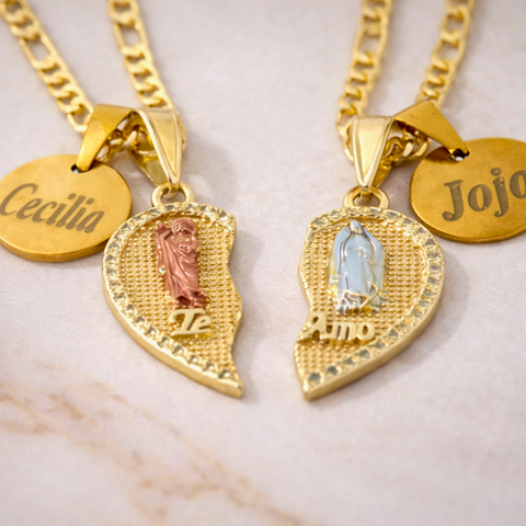 Catholic His & Hers Couple Necklace Set – St. Joseph & Virgin Mary Medals | Valentine’s Gift