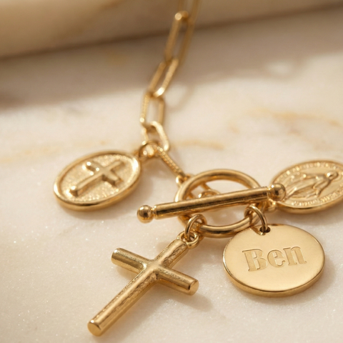 Personalized Catholic Cross Necklace – Stainless Steel Gold or Silver