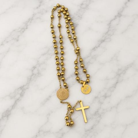 Personalized St. Benedict Stainless Steel Rosary – Gold & Two-Tone Custom Catholic Prayer Beads