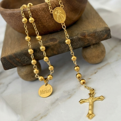 Personalized Divine Mercy & Blessed Virgin Mary Stainless Steel Rosary (Gold & Silver Catholic Gift)