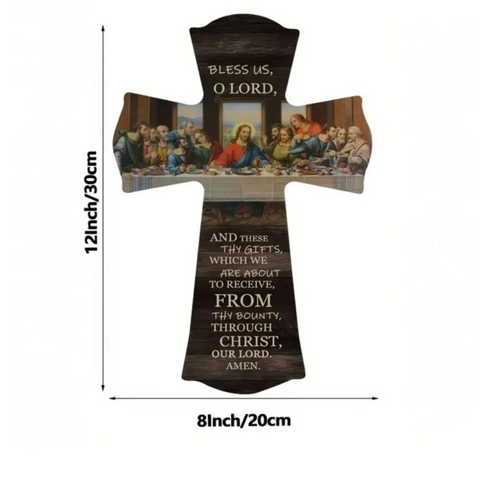 Last Supper Tabletop Cross – Bless Us, O Lord Prayer Cross for Home & Dining Room Decor