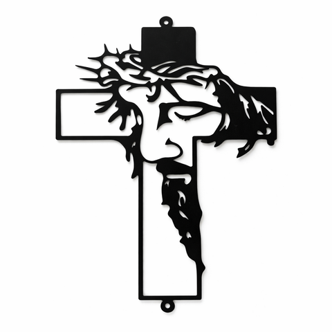 Crown of Thorns Jesus Wall Art – Black Metal Catholic Cross Decor