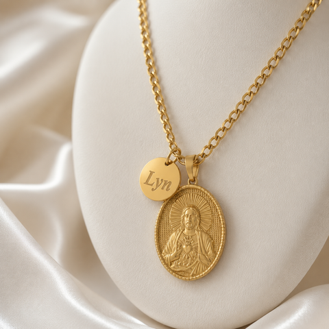 Sacred Heart of Jesus Personalized Stainless Steel Gold Necklace
