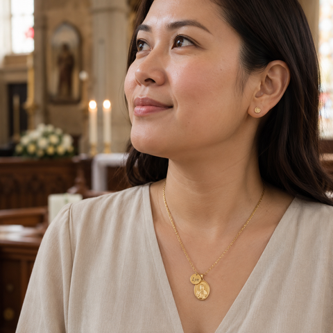 Sacred Heart of Jesus Personalized Stainless Steel Gold Necklace