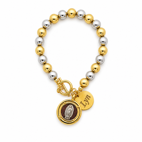 Personalized Two-Tone Stainless Steel Mary Medal Bracelet