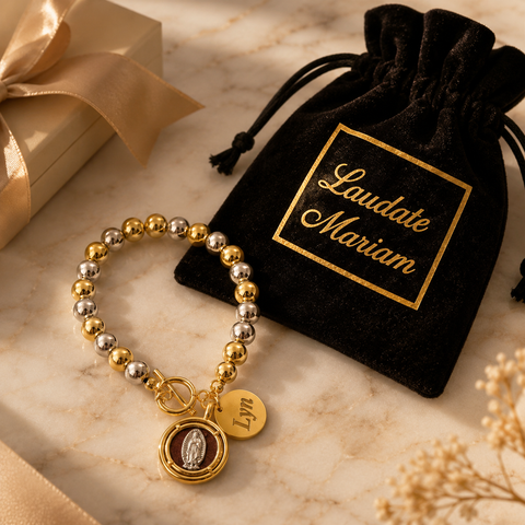 Personalized Two-Tone Stainless Steel Mary Medal Bracelet