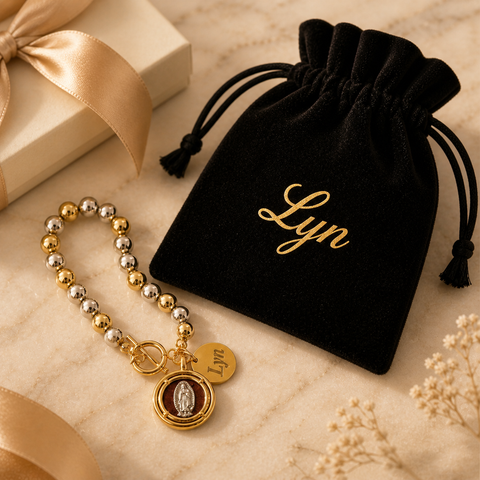 Personalized Two-Tone Stainless Steel Mary Medal Bracelet