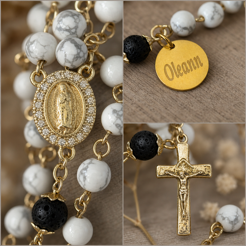 Personalized Virgin Mary Rosary with Marble Beads