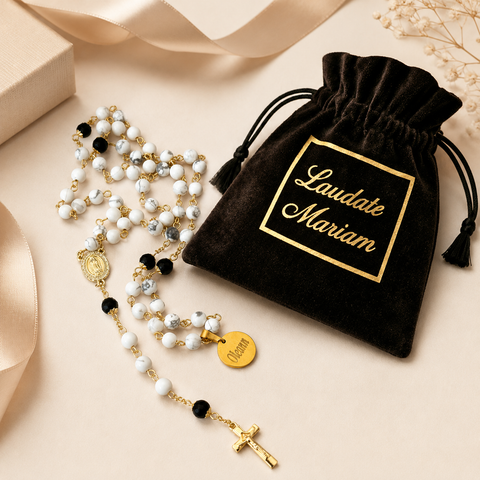 Personalized Virgin Mary Rosary with Marble Beads