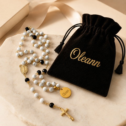 Personalized Virgin Mary Rosary with Marble Beads