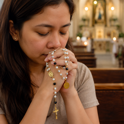 Personalized Virgin Mary Rosary with Marble Beads
