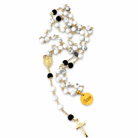 Personalized Virgin Mary Rosary with Marble Beads