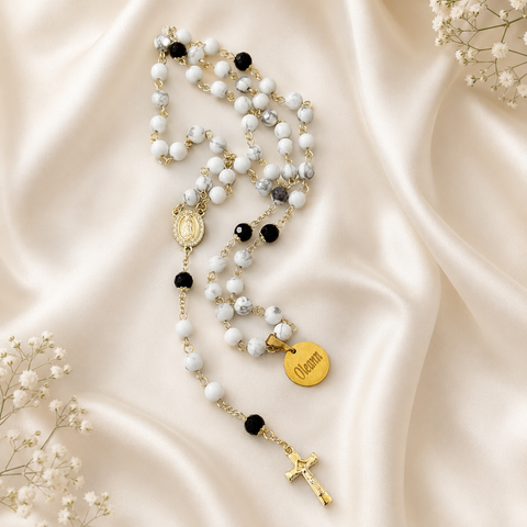 Personalized Virgin Mary Rosary with Marble Beads