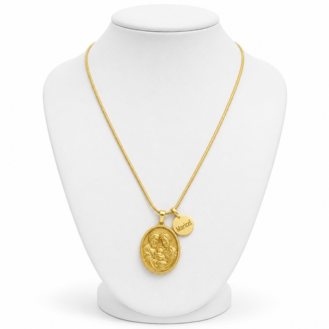 Holy Family Personalized Stainless Steel Gold Necklace