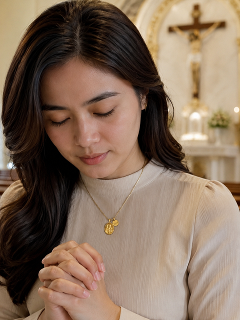 Holy Family Personalized Stainless Steel Gold Necklace