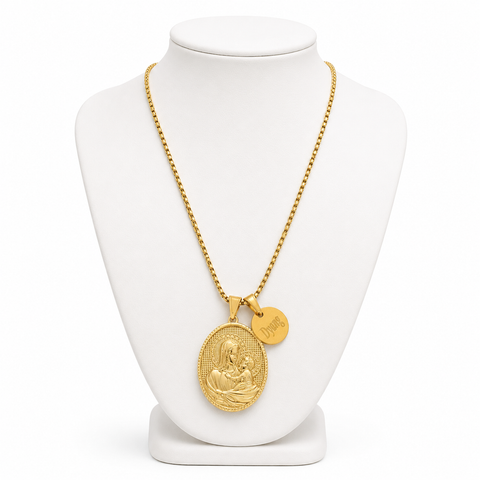Mother and Child Personalized Stainless Steel Gold Necklace