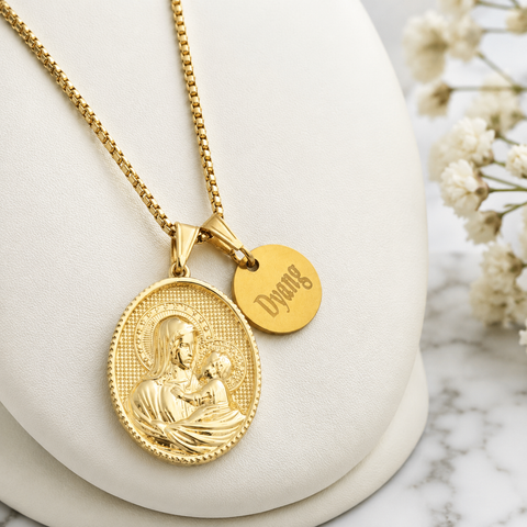Mother and Child Personalized Stainless Steel Gold Necklace