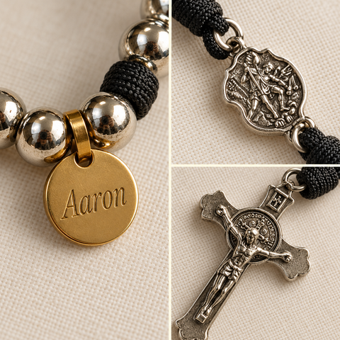 Custom Name Catholic Rosary – 8mm Silver Bead Rosary with Knots and Crucifix