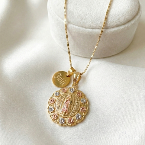Personalized Floral Virgin Mary Necklace