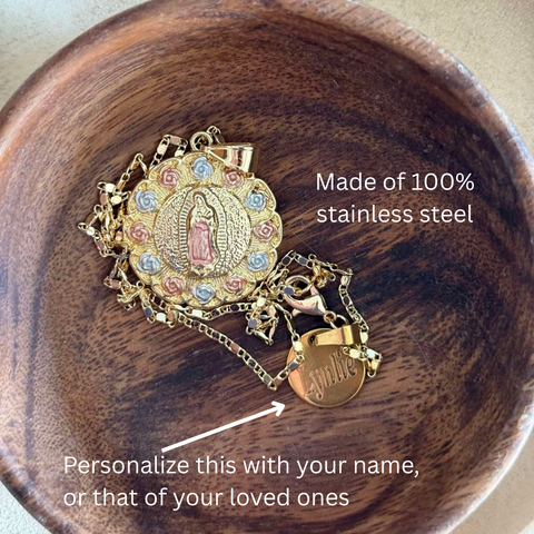 Personalized Floral Virgin Mary Necklace