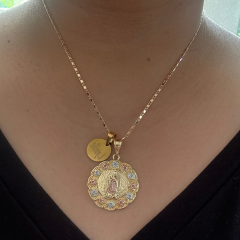 Personalized Floral Virgin Mary Necklace