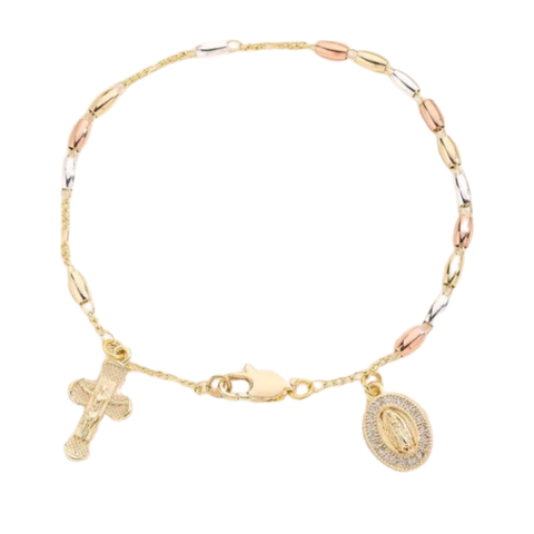 Personalized Our Lady of Guadalupe Tricolor Bracelet with Custom Name Engraving
