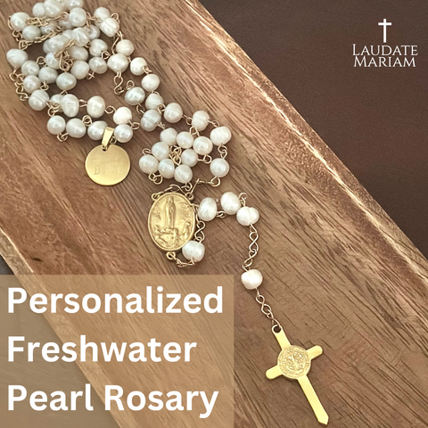 Personalized Freshwater Pearl Rosary with St. Benedict Cross