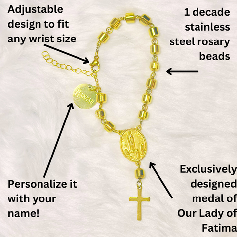 Our Lady of Fatima Personalized Rosary Bracelet