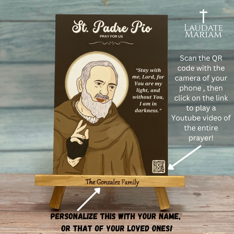 Personalized St. Padre Pio Prayer Card with Scannable QR Code