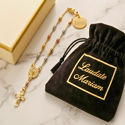 Our Lady of Guadalupe Tri-Color Rosary Bracelet in Stainless Steel