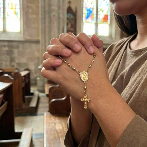 Our Lady of Guadalupe Tri-Color Rosary Bracelet in Stainless Steel