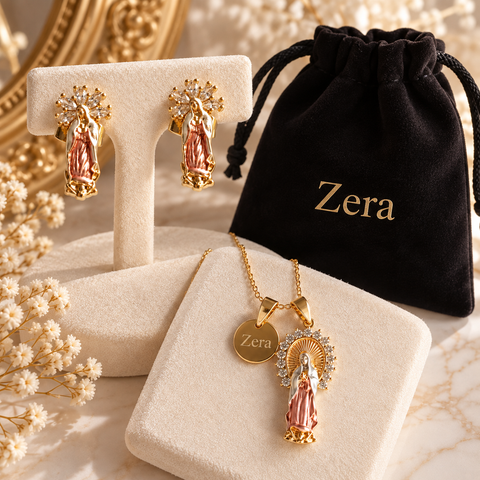 Personalized Virgin Mary Jewelry Set – Necklace and Earrings with Pendant