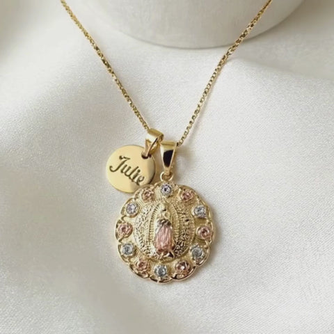 Personalized Floral Virgin Mary Necklace