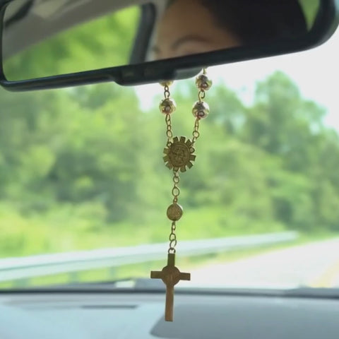 Personalized St. Benedict Car Rosary with Faux Pearl Beads