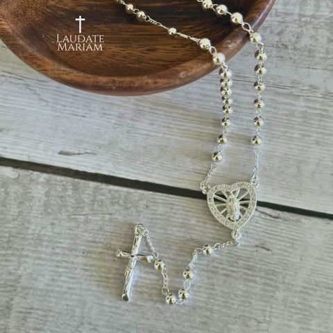 Immaculate Heart of Mary Personalized Silver Rosary – Limited Edition